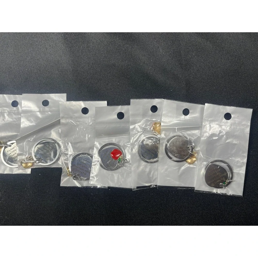 7pc Teacher Appreciation Keychain Set Heart Apple Engraved Helping Me Grow Silve